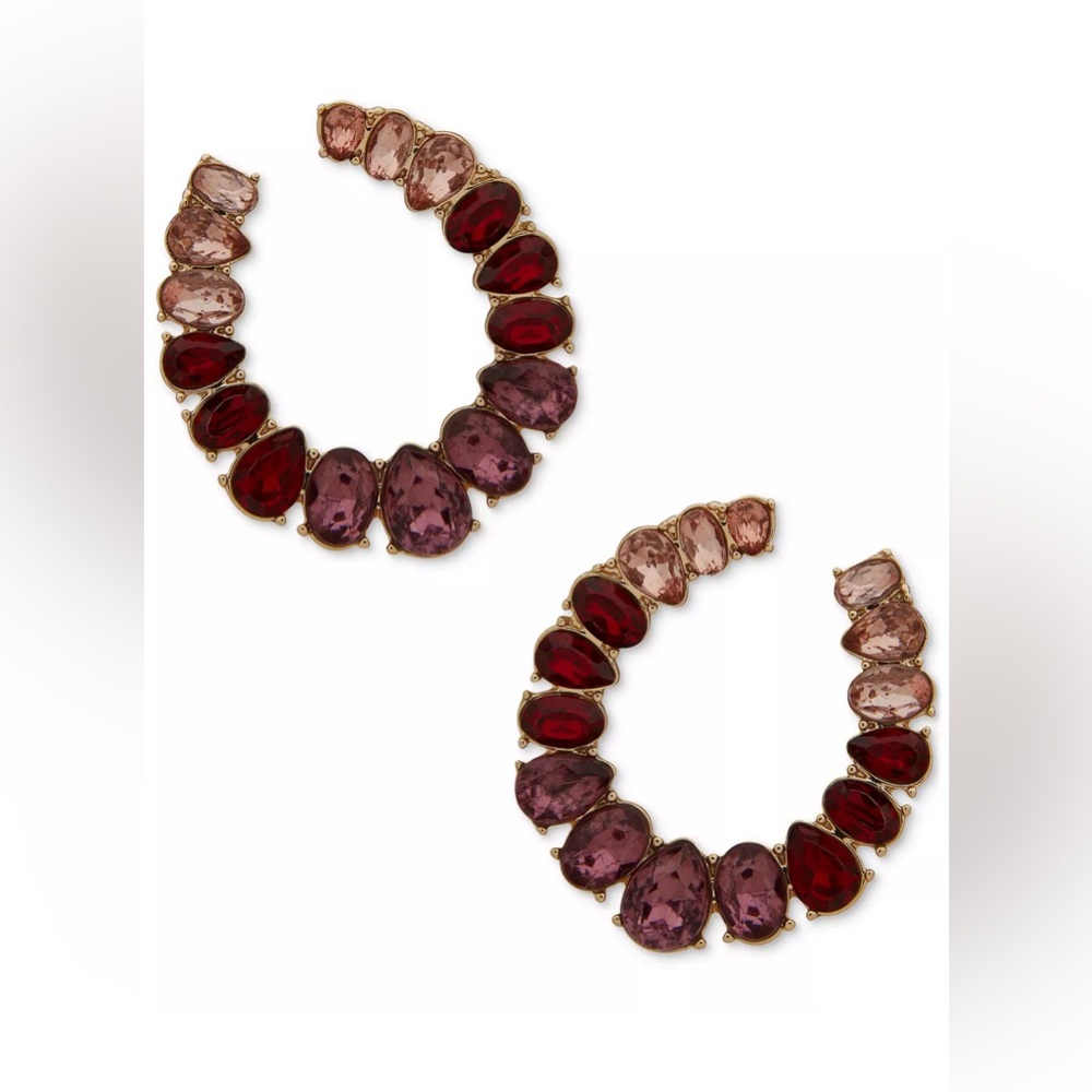 NWT Anne Klein Gold-Tone Color Stone Front-Facing Hoop Earrings - Red From Macys